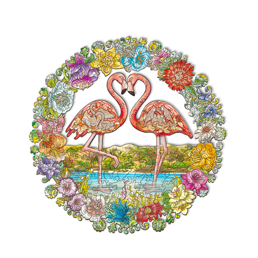 DAVICI Exclusieve houten puzzel - Flamingo - 130 stukjes - Decoratieve houten kist